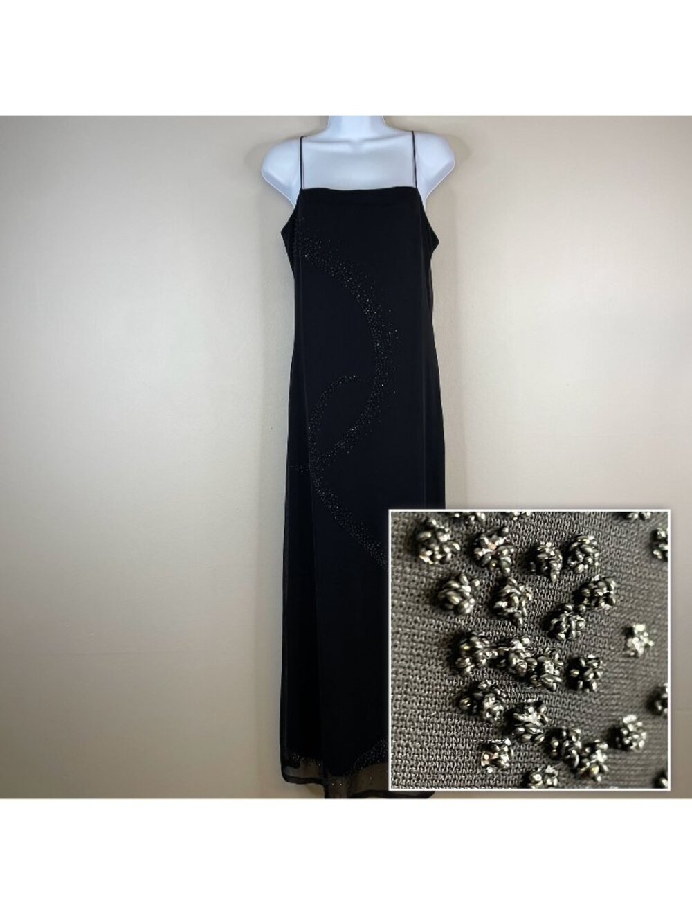 Vintage Y2K Dress Small Whimsigoth Mesh Slip Maxi 3D Sparkly Formal Prom Sheer